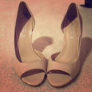 Aldo Patent Nude Peep Toe Heels